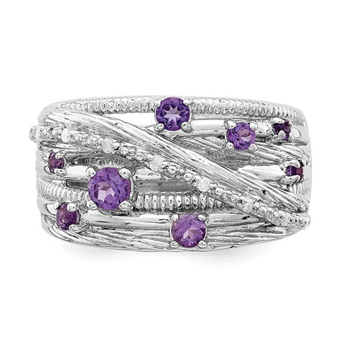 Purple Amethyst Ring Band 2/5 Carat (ctw) in Sterling Silver Image 2