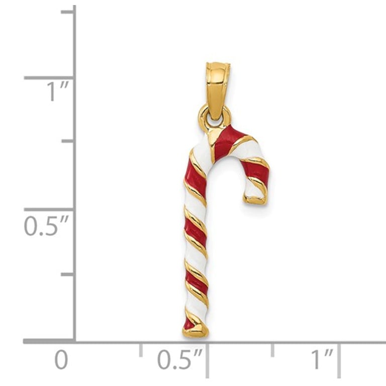 14K Yellow Gold Candy Cane Charm Pendant Necklace with Chain Image 2