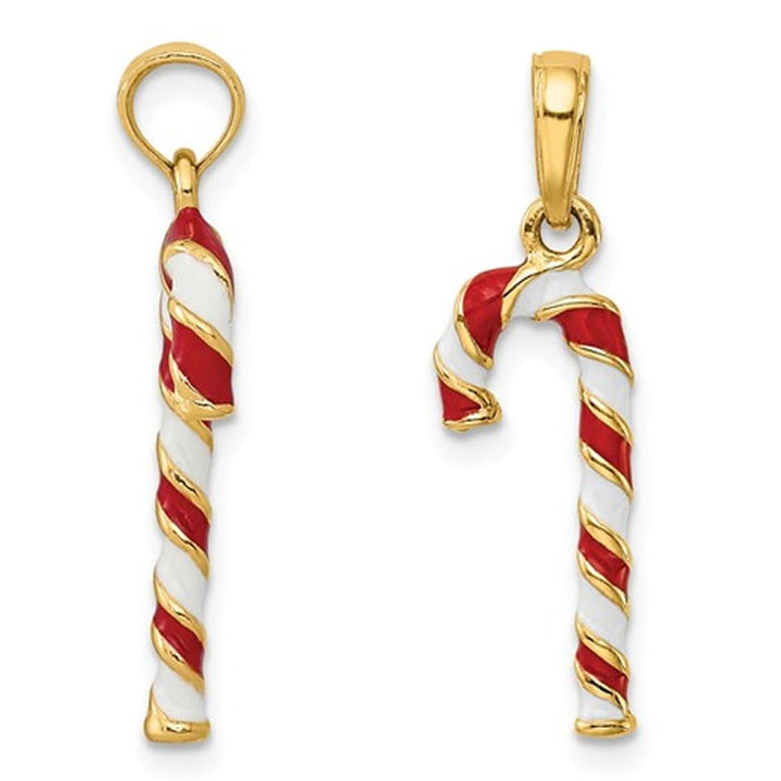 14K Yellow Gold Candy Cane Charm Pendant Necklace with Chain Image 3