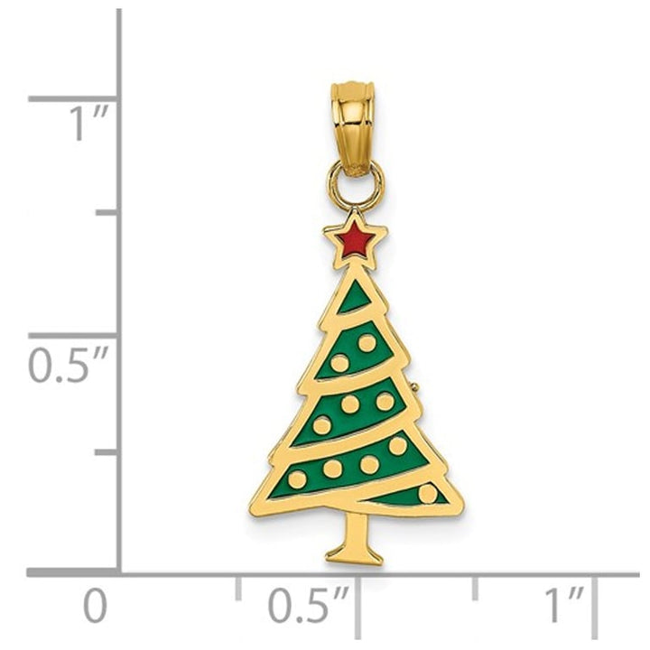 14K Yellow Gold Christmas Tree Charm Pendant Necklace with Chain Image 2