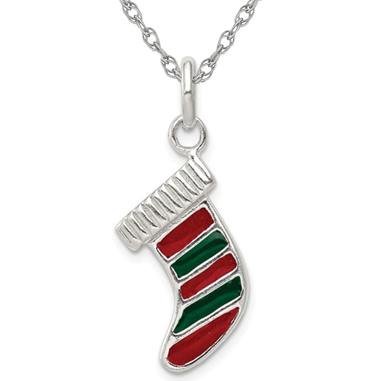 Sterling Silver Christmas Stocking Charm Pendant Necklace with Chain Image 1