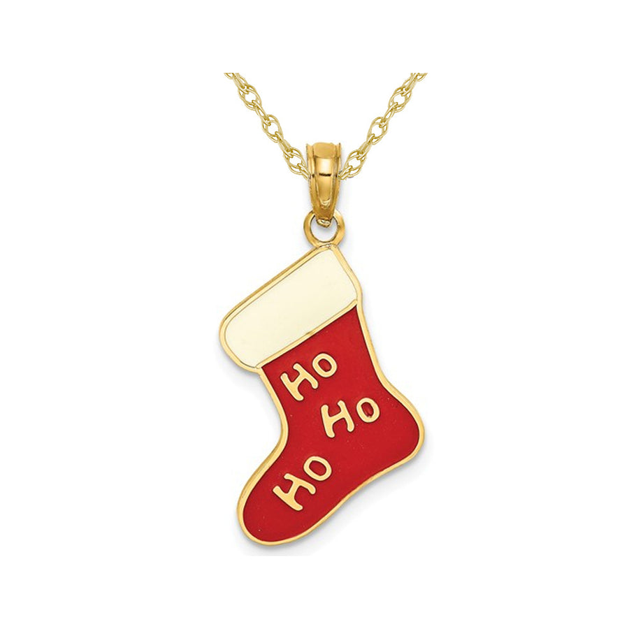 14K Yellow Gold Ho Ho Ho Christmas Stocking Charm Pendant Necklace with Chain Image 1