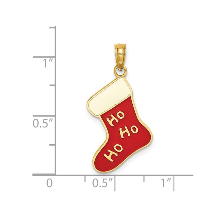 14K Yellow Gold Ho Ho Ho Christmas Stocking Charm Pendant Necklace with Chain Image 2