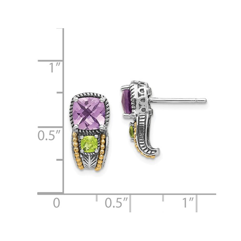 2.00 Carat (ctw) Natural Amethyst and Peridot Post Earrings in Sterling Silver Image 2