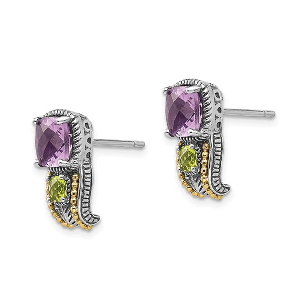 2.00 Carat (ctw) Natural Amethyst and Peridot Post Earrings in Sterling Silver Image 3