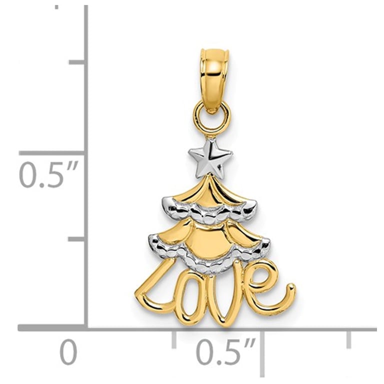 14K Yellow Gold Christmas Tree LOVE Charm Pendant Necklace with Chain Image 2