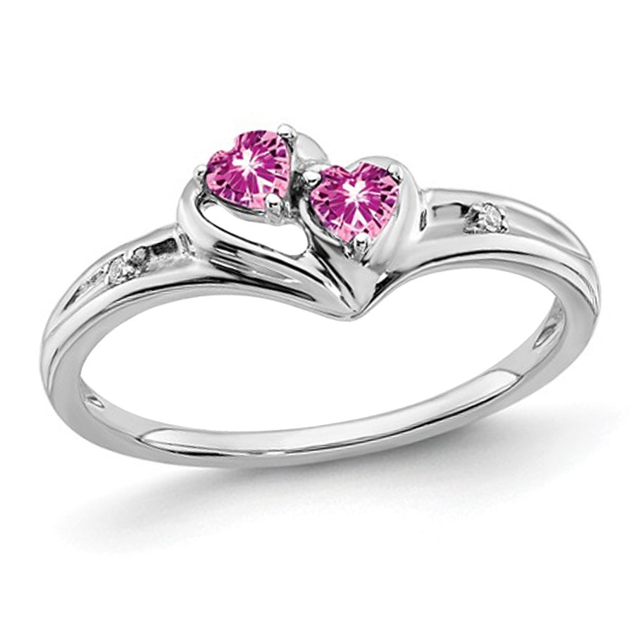 1/5 Carat (ctw) Lab-Created Pink Sapphire Twin Heart Ring in 14K White Gold Image 1