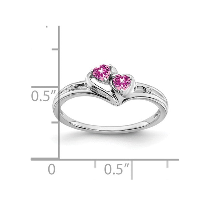 1/5 Carat (ctw) Lab-Created Pink Sapphire Twin Heart Ring in 14K White Gold Image 2