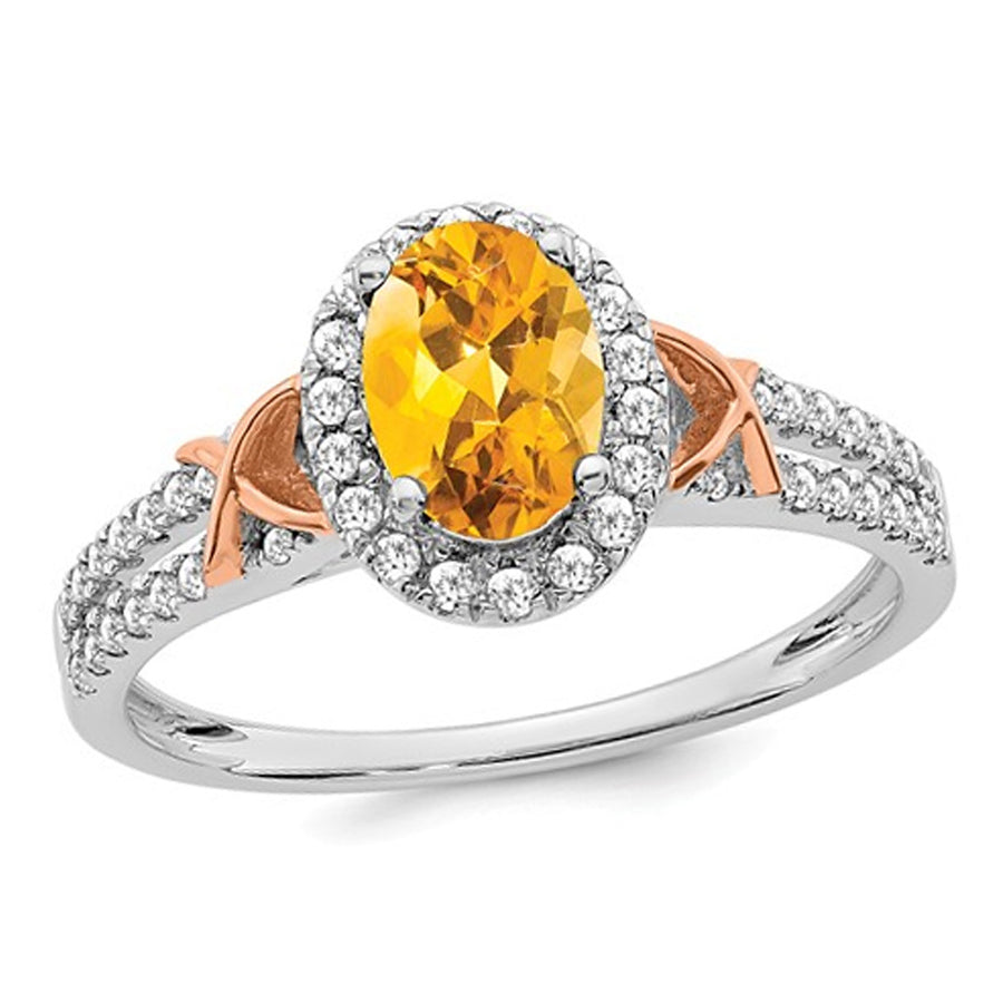 1.00 Carat (ctw) Citrine Ring in 14K White Gold with Diamonds Image 1