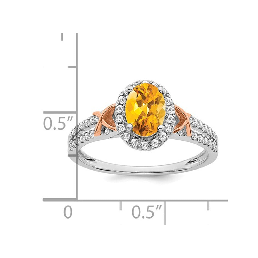 1.00 Carat (ctw) Citrine Ring in 14K White Gold with Diamonds Image 2