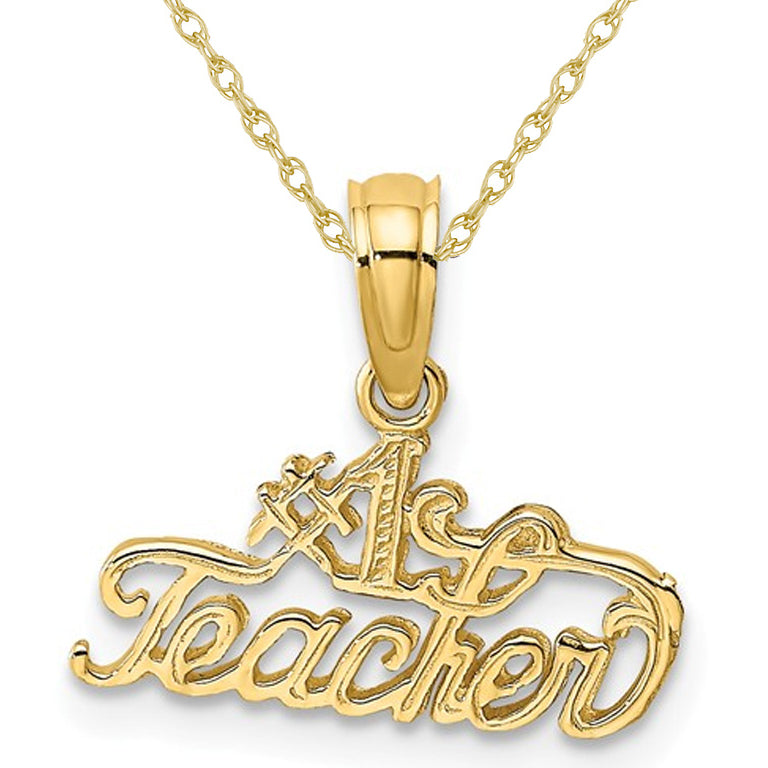 14K Yellow Gold 1 TEACHER Charm Pendant Necklace with Chain Image 1