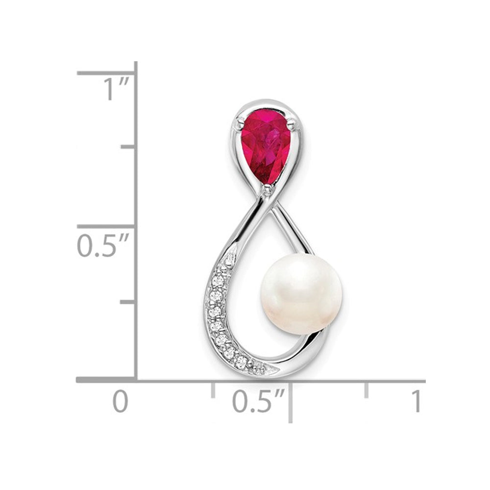 1/2 Carat (ctw) Ruby and Pearl Drop Pendant Necklace in 14K White Gold with Chain Image 2