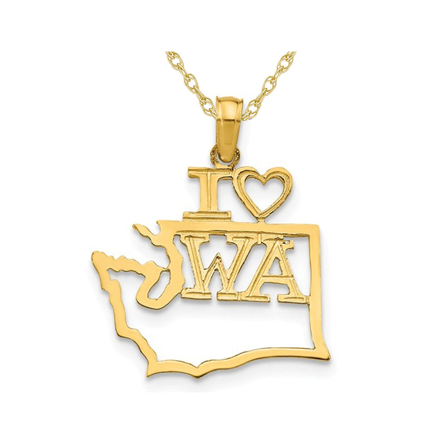 14K Yellow Gold Solid Washington State Charm Pendant Necklace with Chain Image 1