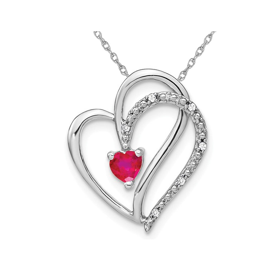1/4 Carat (ctw) Natural Ruby Heart Pendant Necklace in 14K White Gold with Chain Image 1