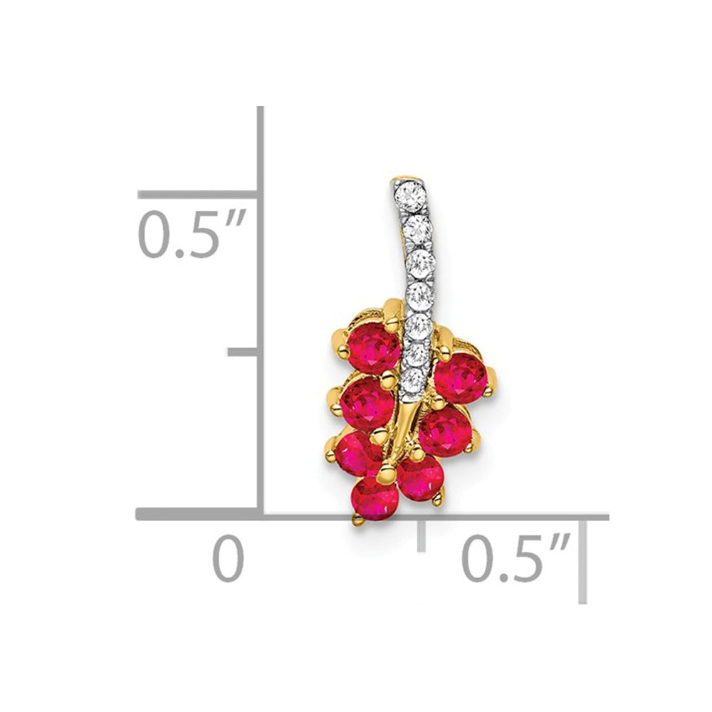 3/10 Carat (ctw) Natural Ruby Vine Leaf Charm Pendant Necklace in 14K Yellow Gold with Accent Diamonds and Chain Image 2