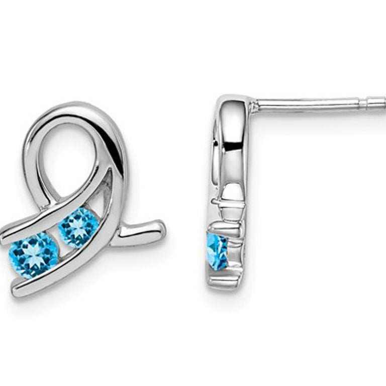 1/4 Carat (ctw) Natural Blue Topaz Earrings in 14K White Gold Image 1
