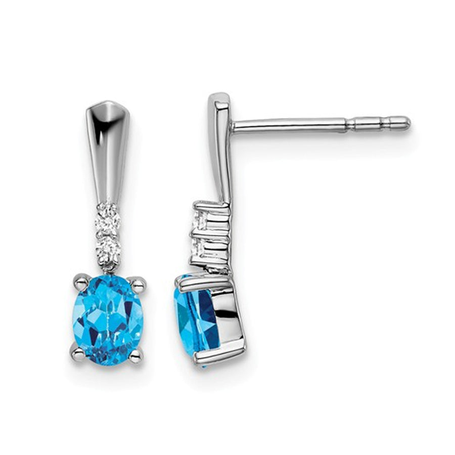 7/10 Carat (ctw) Natural Blue Topaz Earrings in 14K White Gold with Accent Diamonds Image 1