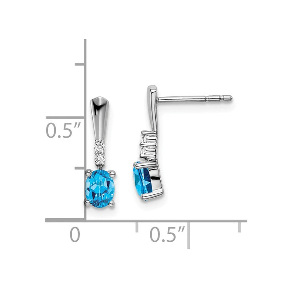 7/10 Carat (ctw) Natural Blue Topaz Earrings in 14K White Gold with Accent Diamonds Image 2