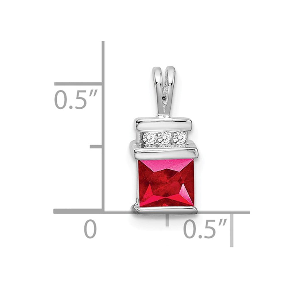 4/5 Carat (ctw) Princess Cut Natural Ruby Pendant Necklace in 14K White Gold with Chain Image 2