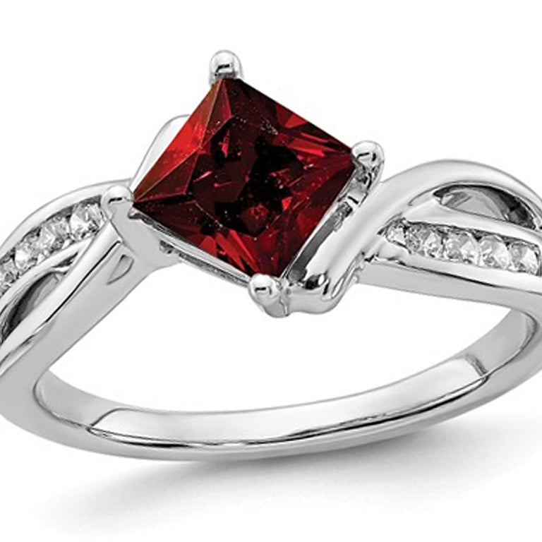 14K White Gold Princess-Cut Garnet Ring 1.00 Carats (ctw) with Diamonds Image 1