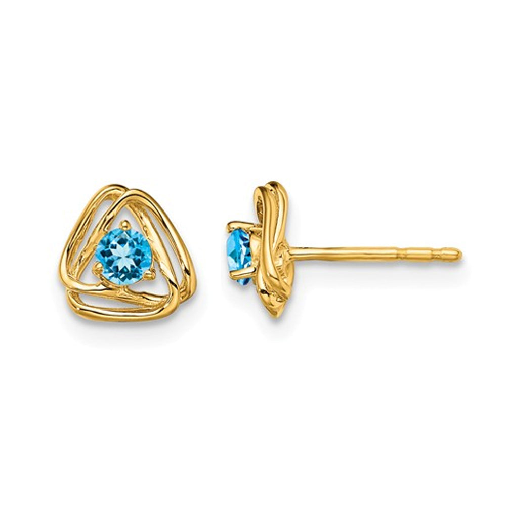 2/5 Carat (ctw) Natural Blue Topaz Post Earrings in 14K Yellow Gold with Accent Diamonds Image 1