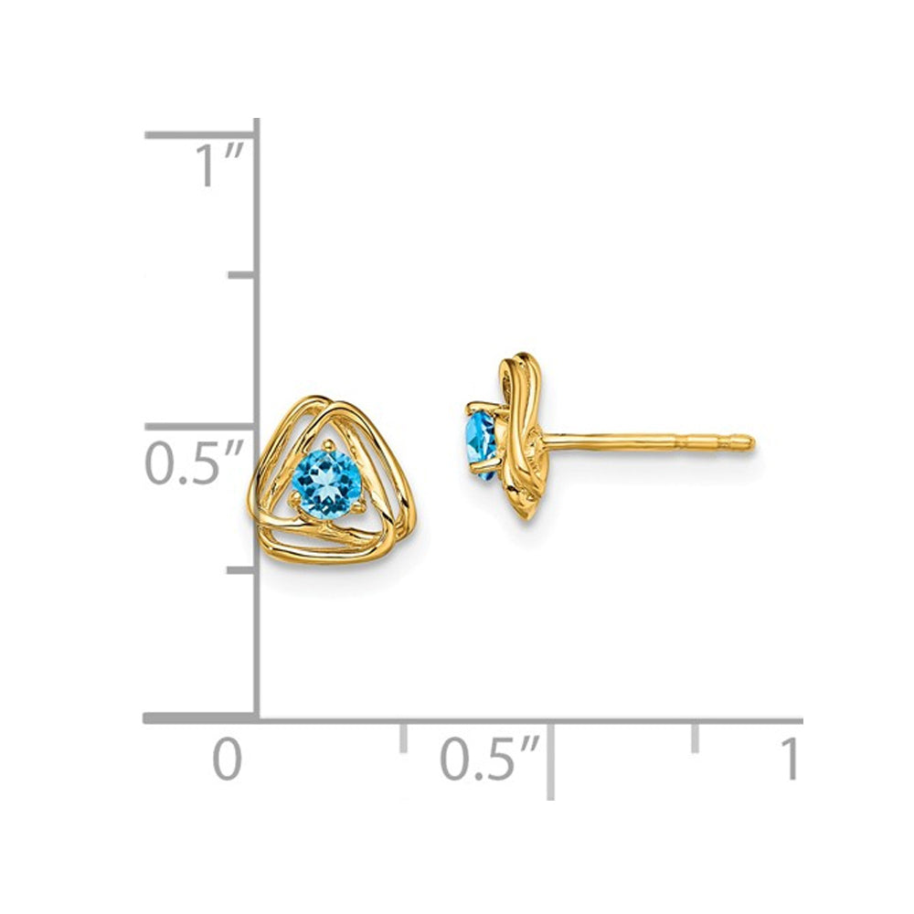 2/5 Carat (ctw) Natural Blue Topaz Post Earrings in 14K Yellow Gold with Accent Diamonds Image 2