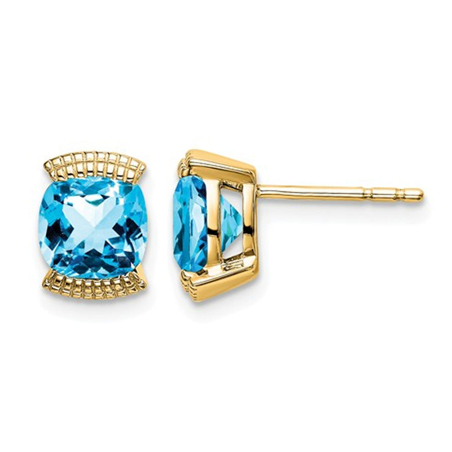 1.75 Carat (ctw) Natural Blue Topaz Earrings in 14K Yellow Gold with Accent Diamonds Image 1