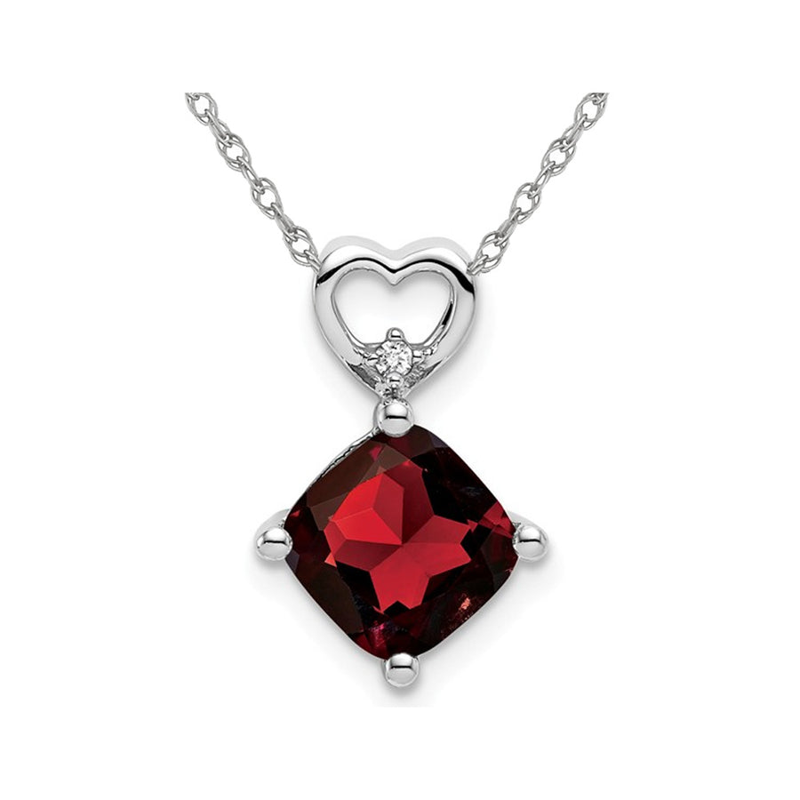 1.65 Carat (ctw) Cushion-Cut Garnet Heart Pendant Necklace in 14K White Gold with Chain Image 1