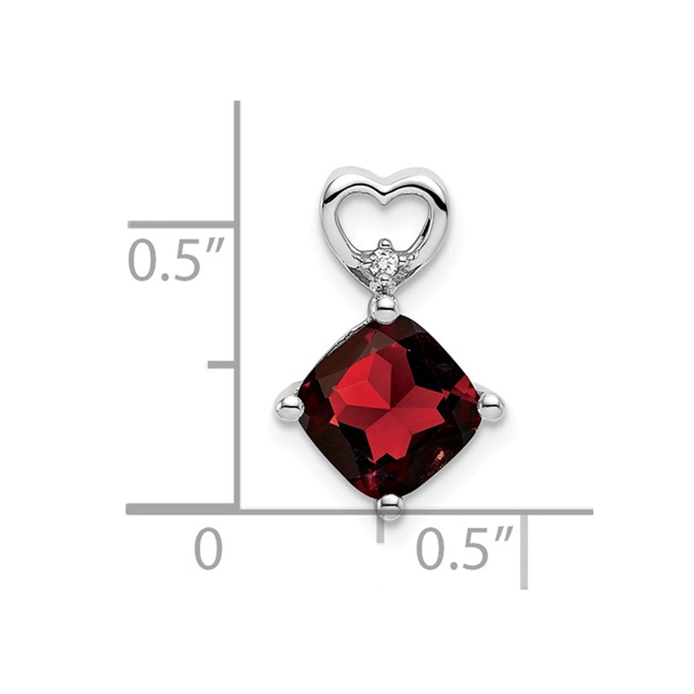 1.65 Carat (ctw) Cushion-Cut Garnet Heart Pendant Necklace in 14K White Gold with Chain Image 2