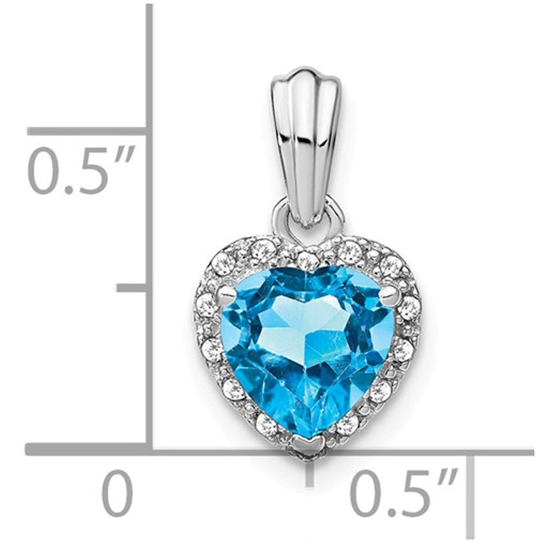 1.40 Carat (ctw) Blue Topaz Heart Pendant Necklace in Sterling Silver with Chain and Accent Diamonds Image 2