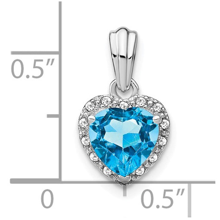 1.40 Carat (ctw) Blue Topaz Heart Pendant Necklace in Sterling Silver with Chain and Accent Diamonds Image 2