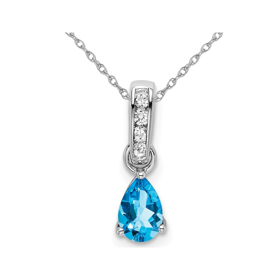 1/2 Carat (ctw) Blue Topaz Drop Pendant Necklace in 10K White Gold With Chain and Accent Diamonds Image 1