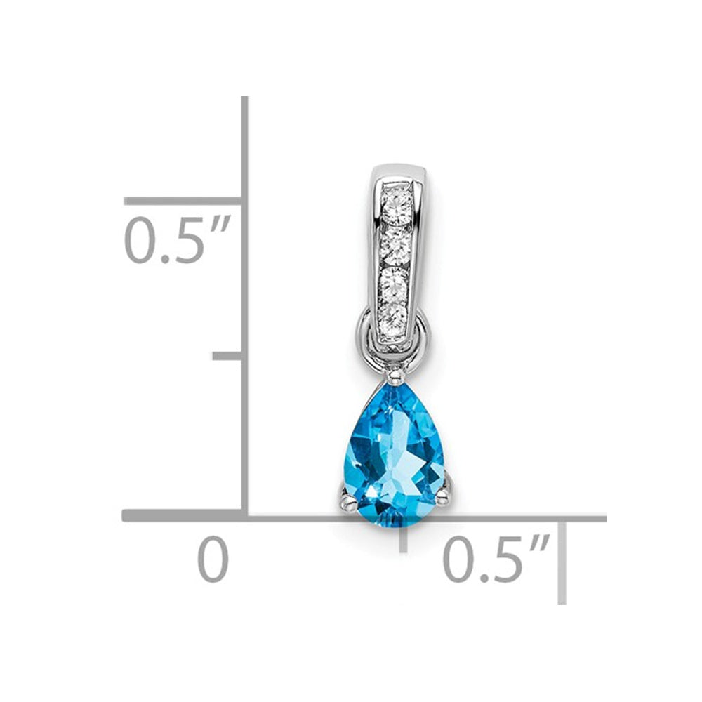 1/2 Carat (ctw) Blue Topaz Drop Pendant Necklace in 10K White Gold With Chain and Accent Diamonds Image 2