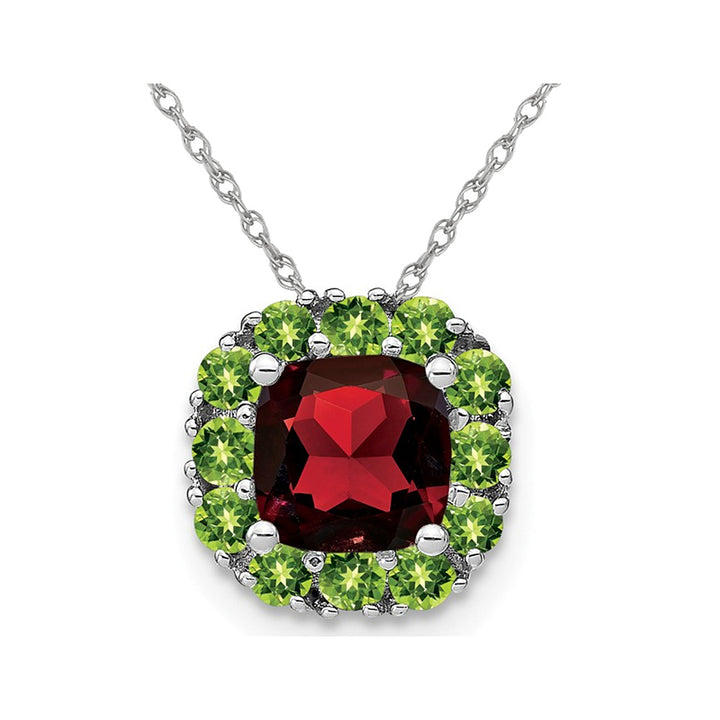 1.65 Carat (ctw) Garnet and Peridot Pendant Necklace in 14K White Gold with Chain Image 1
