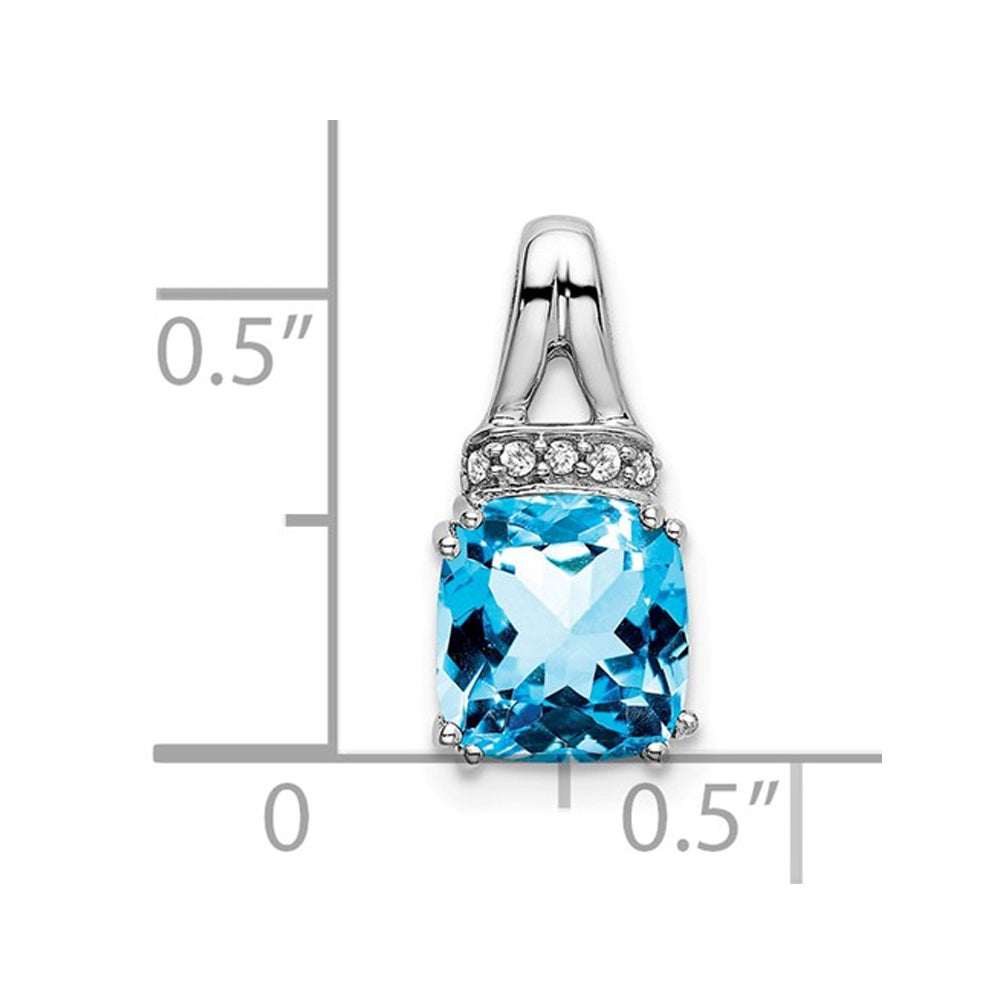 1.25 Carat (ctw) Blue Topaz Pendant Necklace in 14K White Gold with Chain and Accent Diamonds Image 2