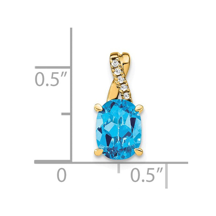 7/10 Carat (ctw) Blue Topaz Drop Pendant Necklace in 10K Yellow Gold With Chain and Accent Diamonds Image 2