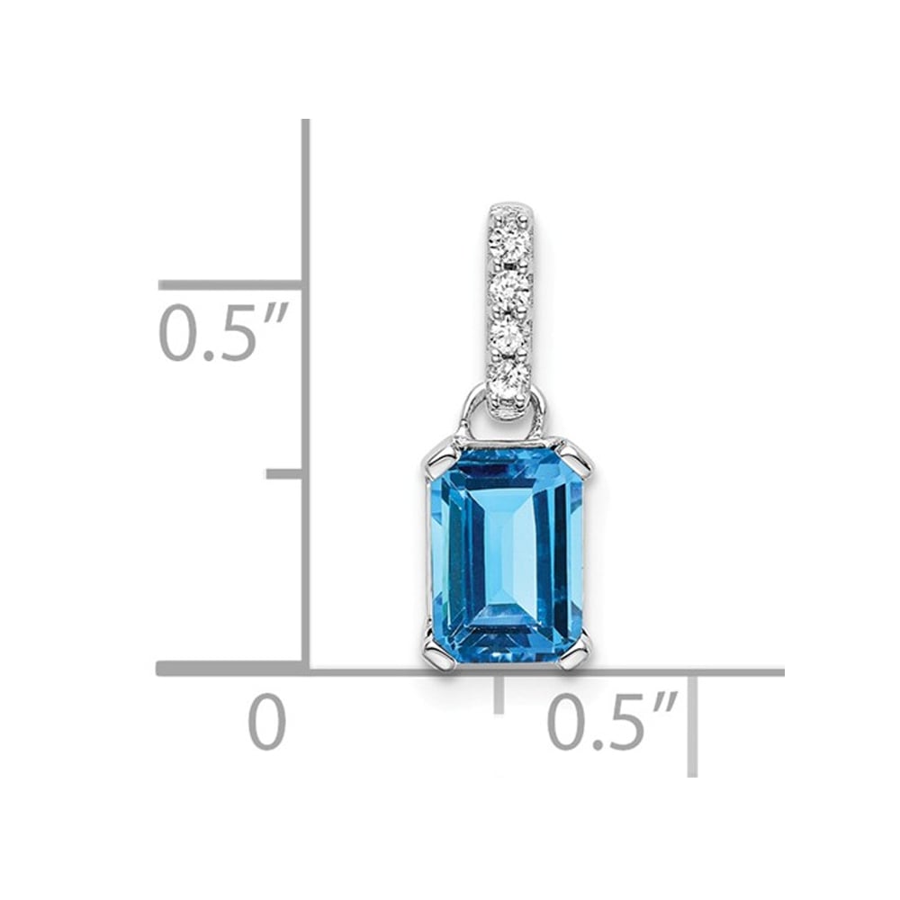 1.30 Carat (ctw) Blue Topaz Pendant Necklace in 10K White Gold With Chain and Accent Diamonds Image 2