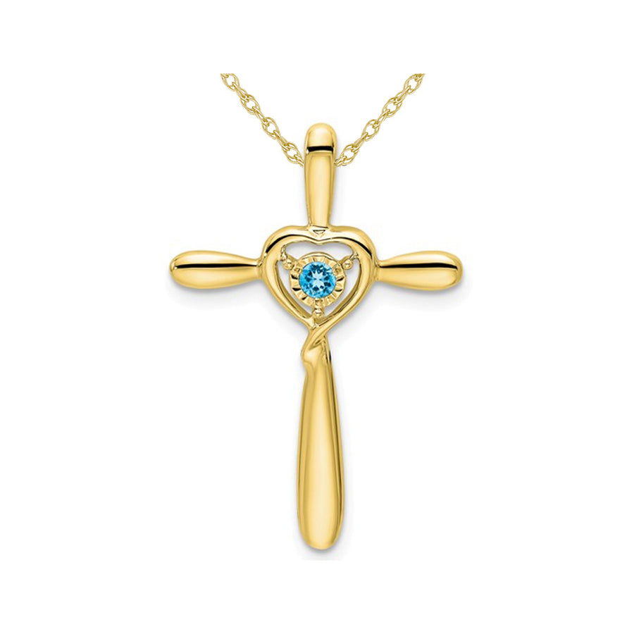 1/20 Carat (ctw) Swiss Blue Topaz Cross Pendant Necklace in 10K Yellow Gold with Chain Image 1