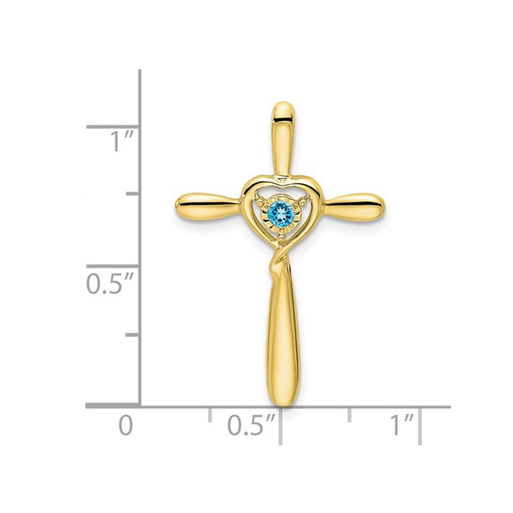 1/20 Carat (ctw) Swiss Blue Topaz Cross Pendant Necklace in 10K Yellow Gold with Chain Image 2