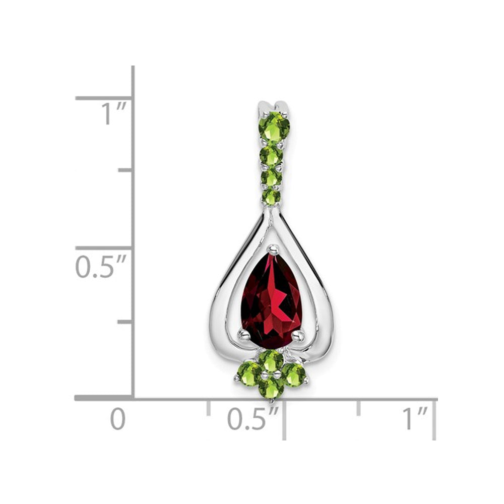 1.00 Carat (ctw) Garnet and Peridot Drop Pendant Necklace in 14K White Gold with Chain Image 2