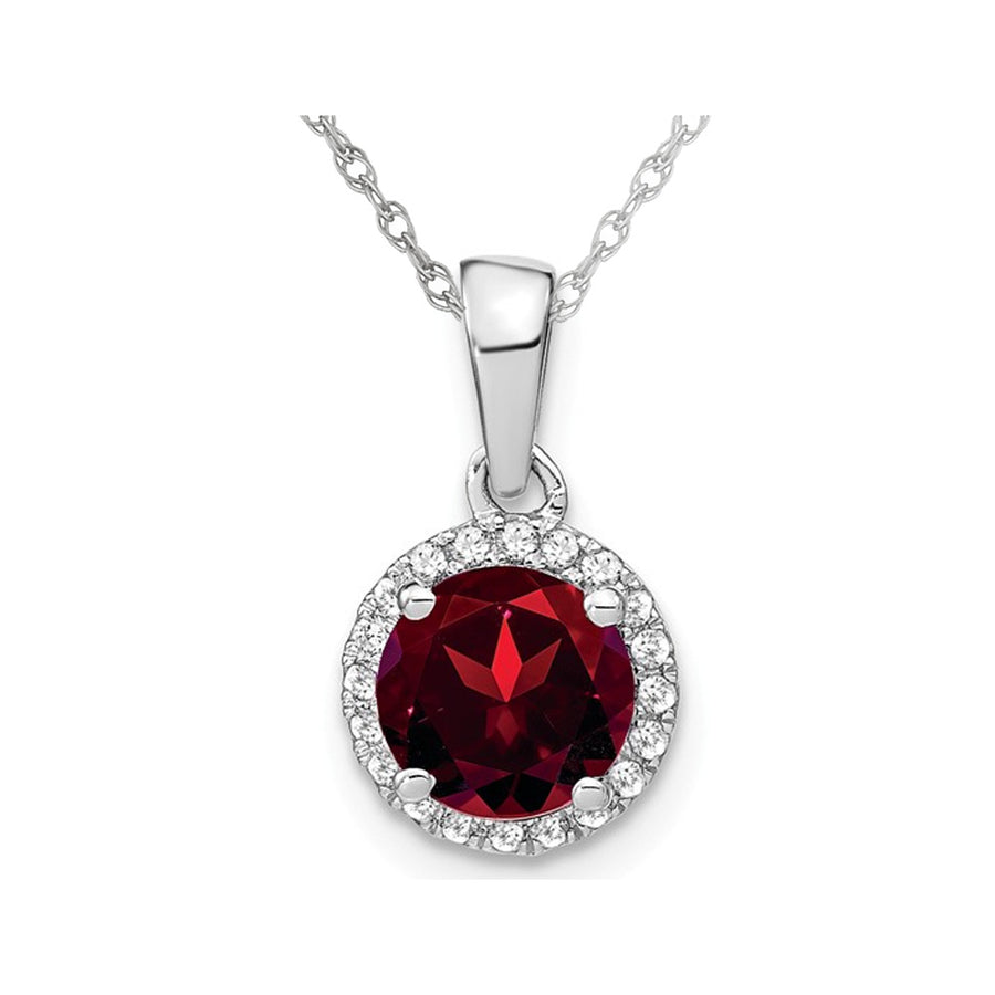 1.50 Carat (ctw) Garnet Halo Pendant Necklace in 14K White Gold with Chain and Diamonds Image 1