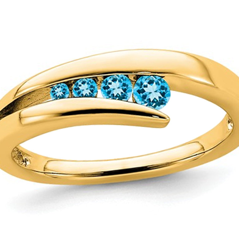 1/5 Carat (ctw) Swiss Blue Topaz Band Ring in 14K Yellow Gold Image 1