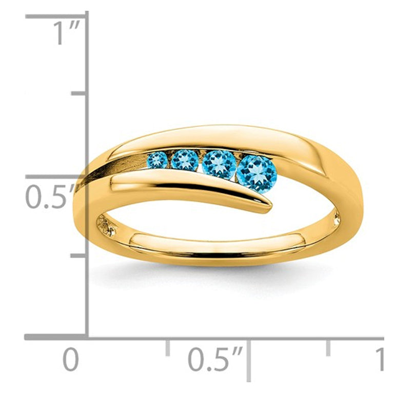 1/5 Carat (ctw) Swiss Blue Topaz Band Ring in 14K Yellow Gold Image 2