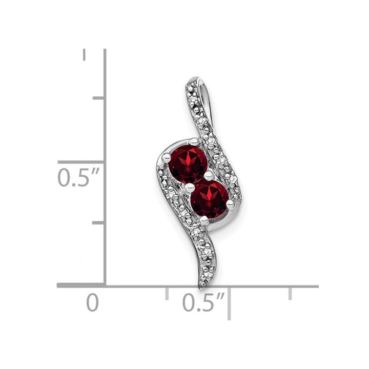 7/10 Carat (ctw) Natural Garnet Two Stone Drop Pendant Necklace in 14K White Gold with Chain Image 2