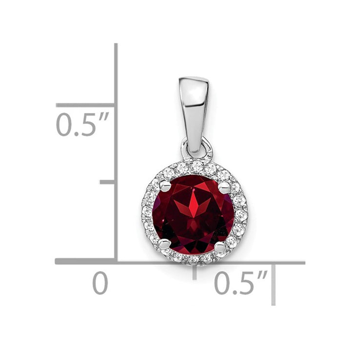 1.50 Carat (ctw) Garnet Halo Pendant Necklace in 14K White Gold with Chain and Diamonds Image 2
