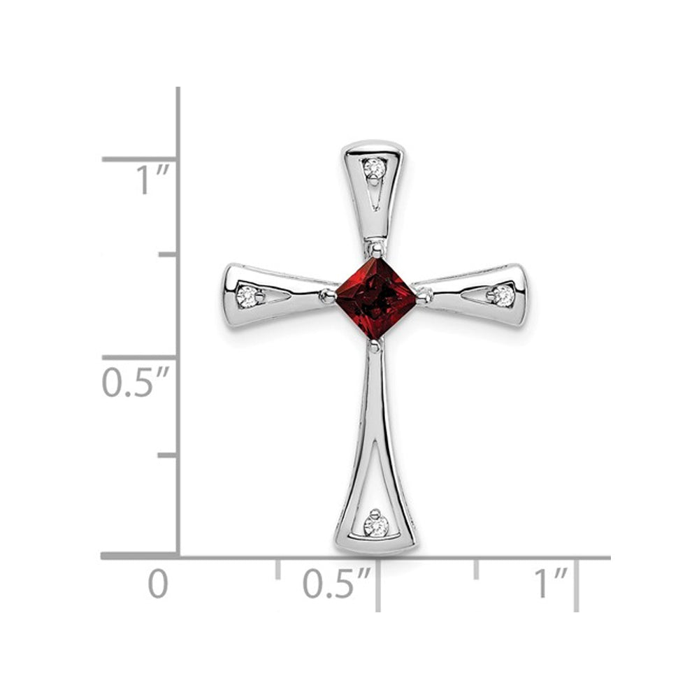 3/10 Carat (ctw) Garnet Cross Pendant Necklace in 14K White Gold with Chain Image 2