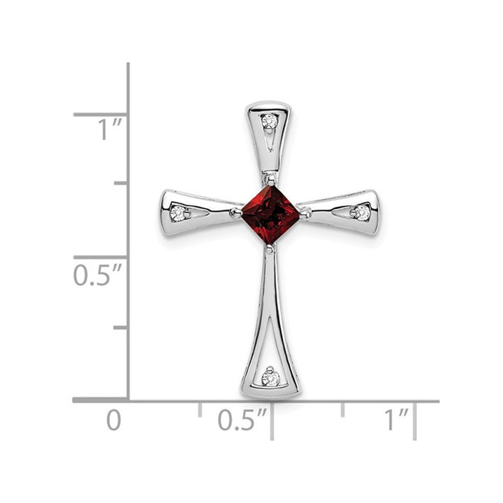 3/10 Carat (ctw) Garnet Cross Pendant Necklace in 14K White Gold with Chain Image 2