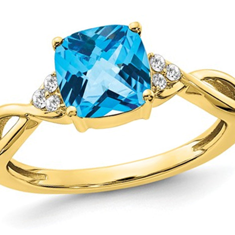 1.75 Carat (ctw) Natural Blue Topaz Ring in 10K Yellow and White Gold with Diamonds Image 1