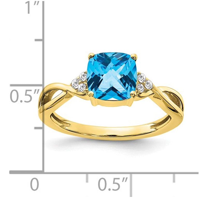1.75 Carat (ctw) Natural Blue Topaz Ring in 10K Yellow and White Gold with Diamonds Image 2
