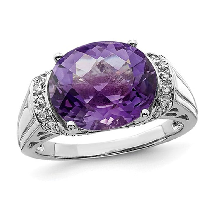 4.20 Carat (ctw) Amethyst Ring in Sterling Silver with Accent Diamonds Image 1